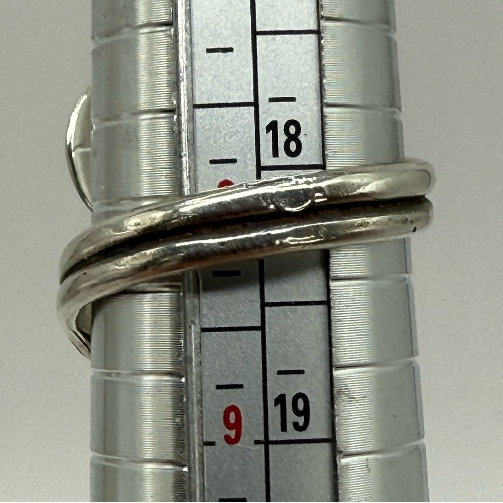 Navajo Sterling Silver Feather Wrap Ring by Etta Berim Twin Turquoise Cabochons - Picture 11 of 14
